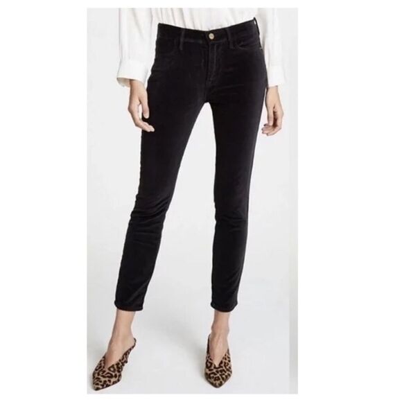 Frame Le High Skinny Noir Black Velvet Ankle Pants Women’s Size 31 - Picture 1 of 10